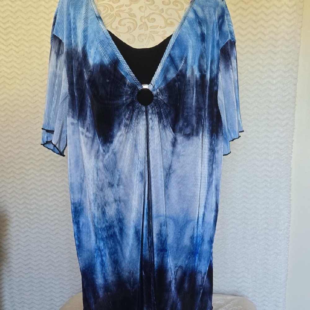 Blue and Black Tie-Dye Dress